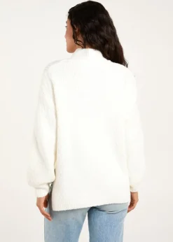 Tops>Blue Vanilla Ivory Textured High Neck Jumper