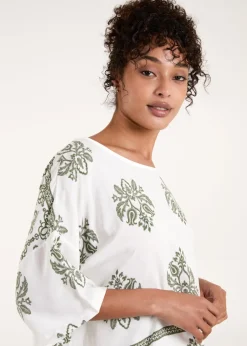 Tops>Blue Vanilla Khaki Border Print Top