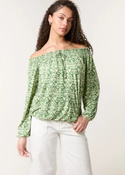 Tops>Blue Vanilla Khaki Bubble Hem Bardot Top