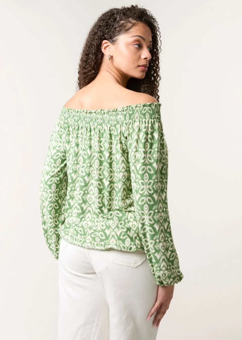 Tops>Blue Vanilla Khaki Bubble Hem Bardot Top