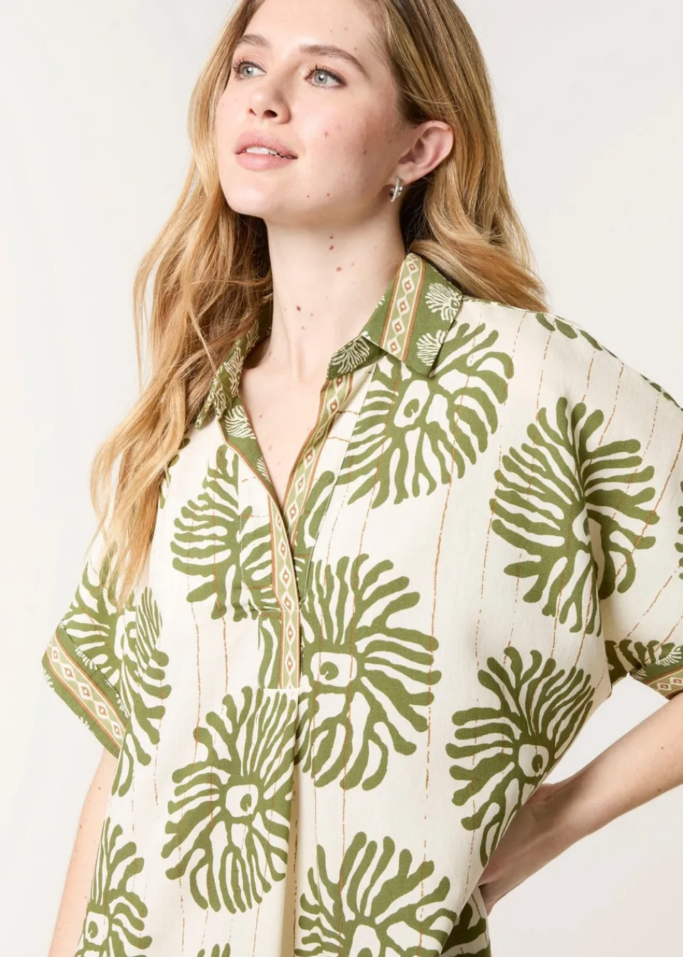 Dresses>Blue Vanilla Khaki Collar Midi Tunic
