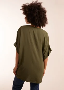 T-Shirts>Blue Vanilla Khaki Knot Detail Top