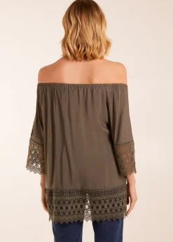 Tops>Blue Vanilla Khaki Round Neck Detail Blouse