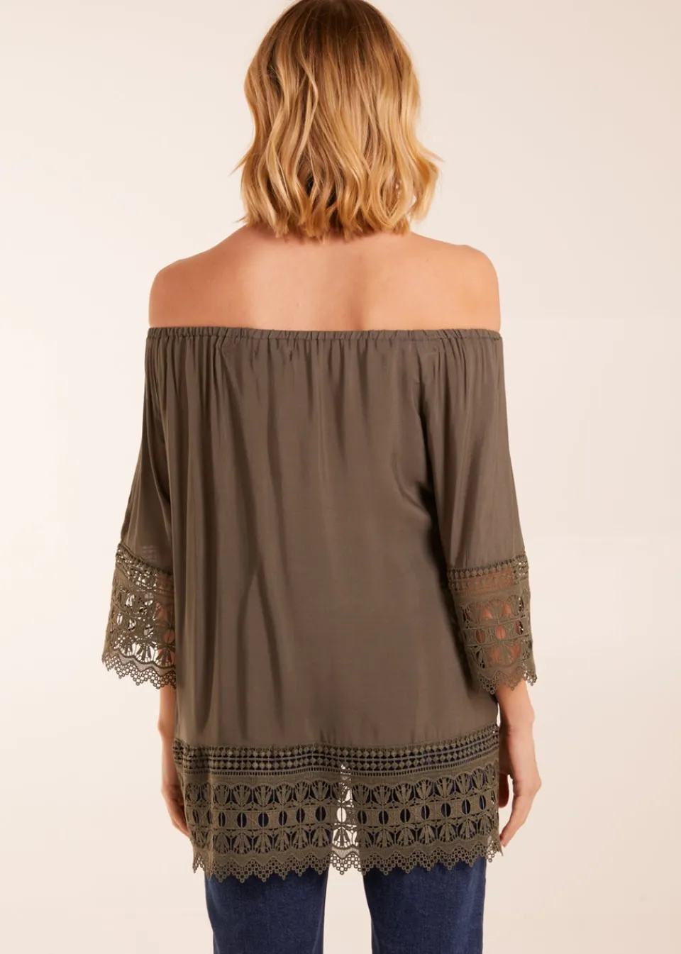 Tops>Blue Vanilla Khaki Round Neck Detail Blouse