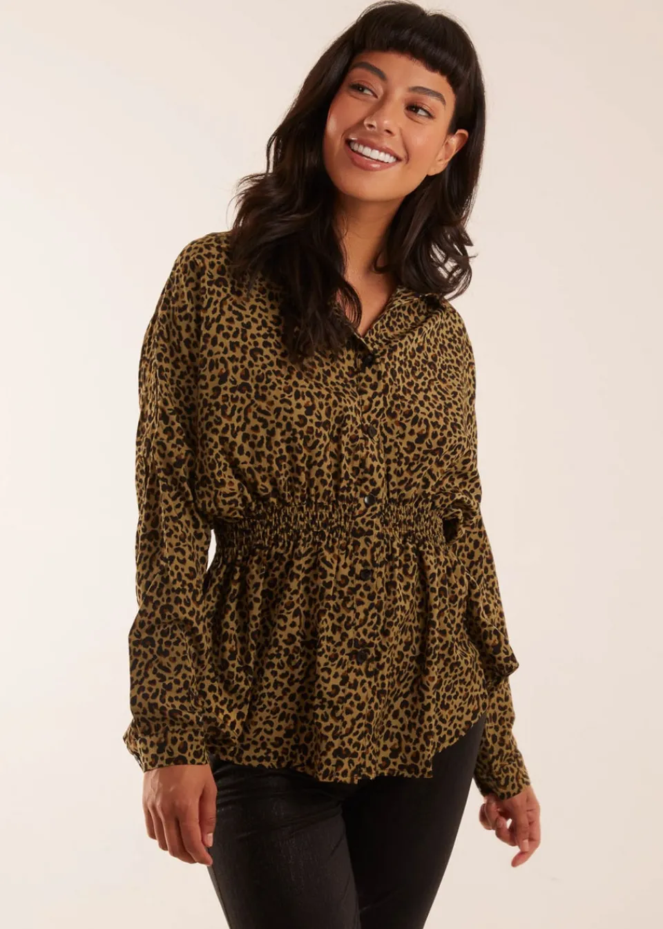 Tops>Blue Vanilla Khaki Shirred Batwing Shirt