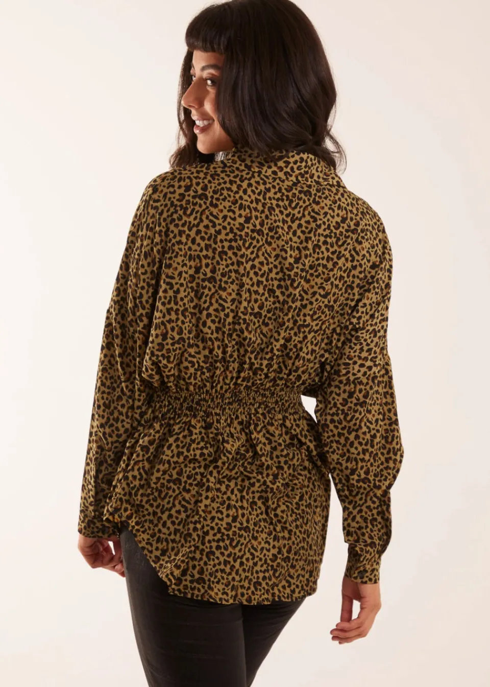 Tops>Blue Vanilla Khaki Shirred Batwing Shirt