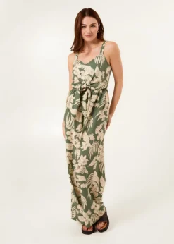 Jumpsuits & Playsuits>Blue Vanilla Khaki Tropical Print Tie Front Jumpsuit