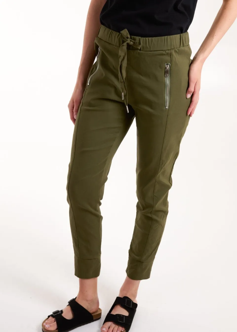 Trousers>Blue Vanilla Khaki Zip Drawstring Trousers