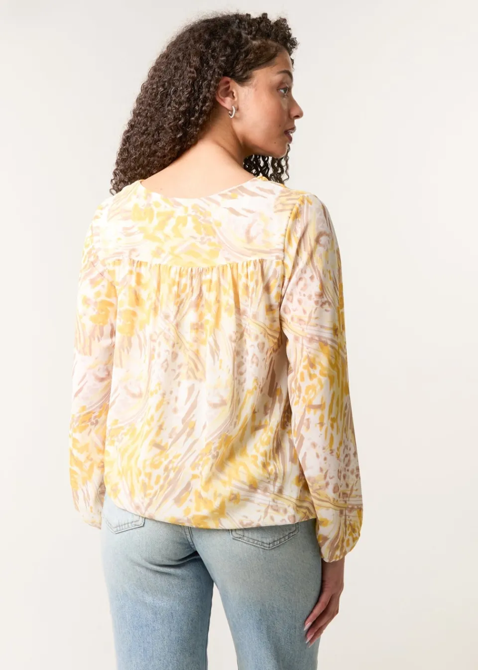 Tops>Blue Vanilla Lemon V Neck Gathered Bubble Hem Top