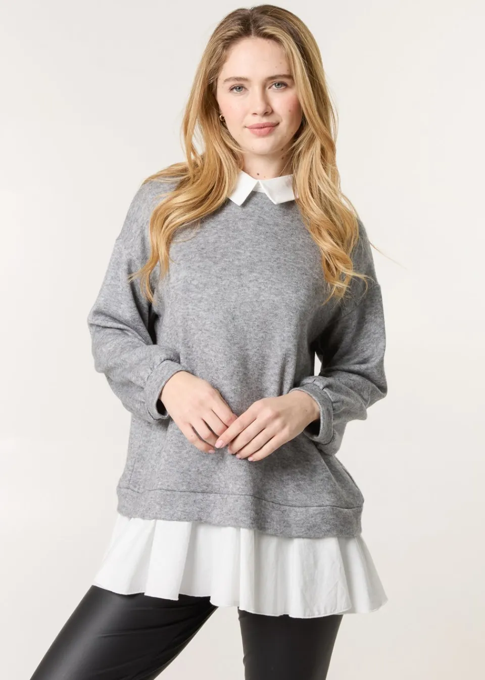 Knitwear>Blue Vanilla Light Grey 2in1 Cut & Sew Sweater