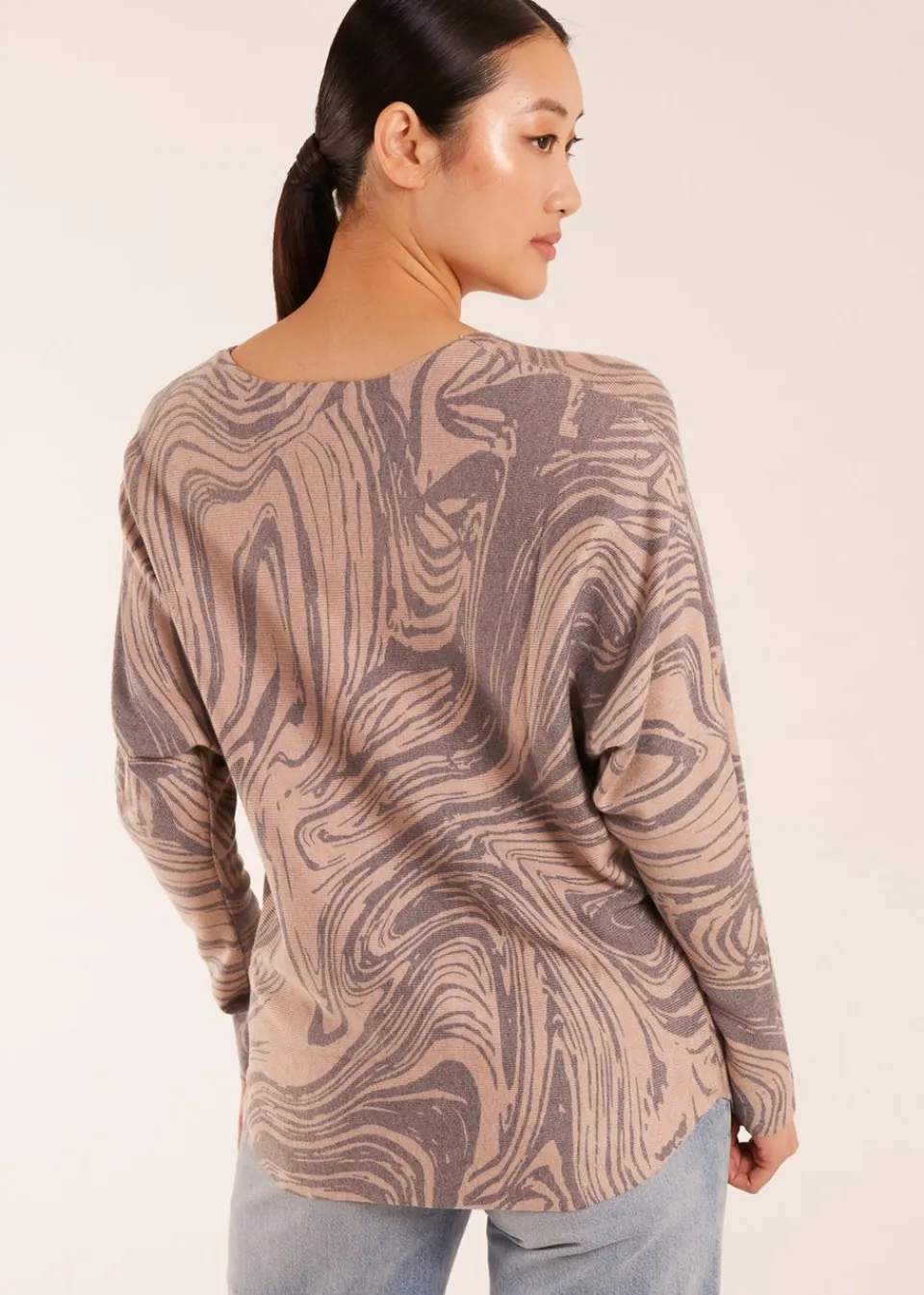Tops>Blue Vanilla Mocha Geometric Swirl Print Jumper