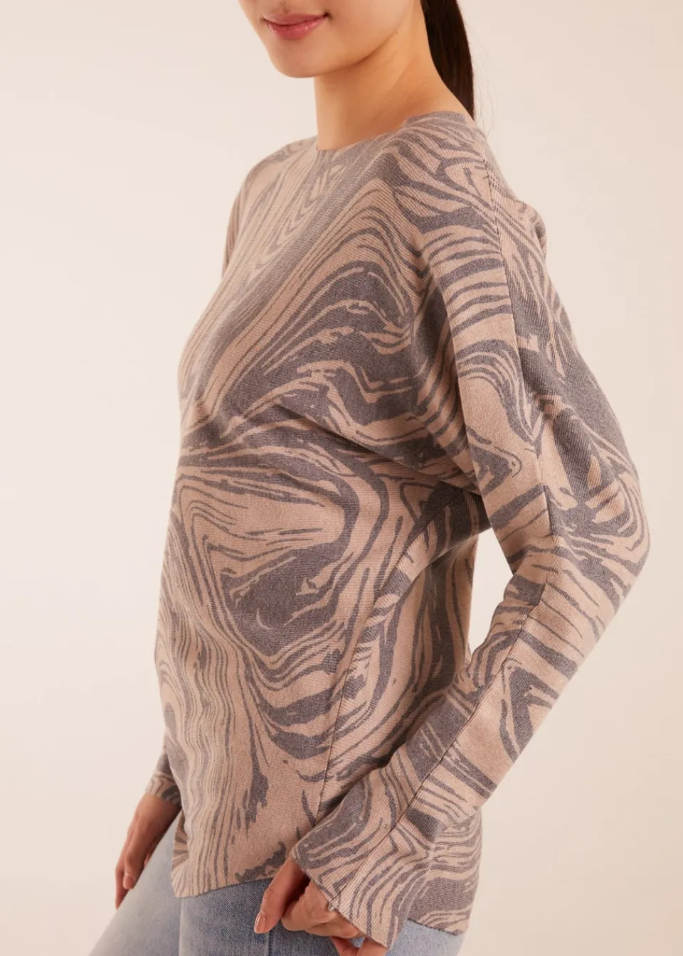 Tops>Blue Vanilla Mocha Geometric Swirl Print Jumper