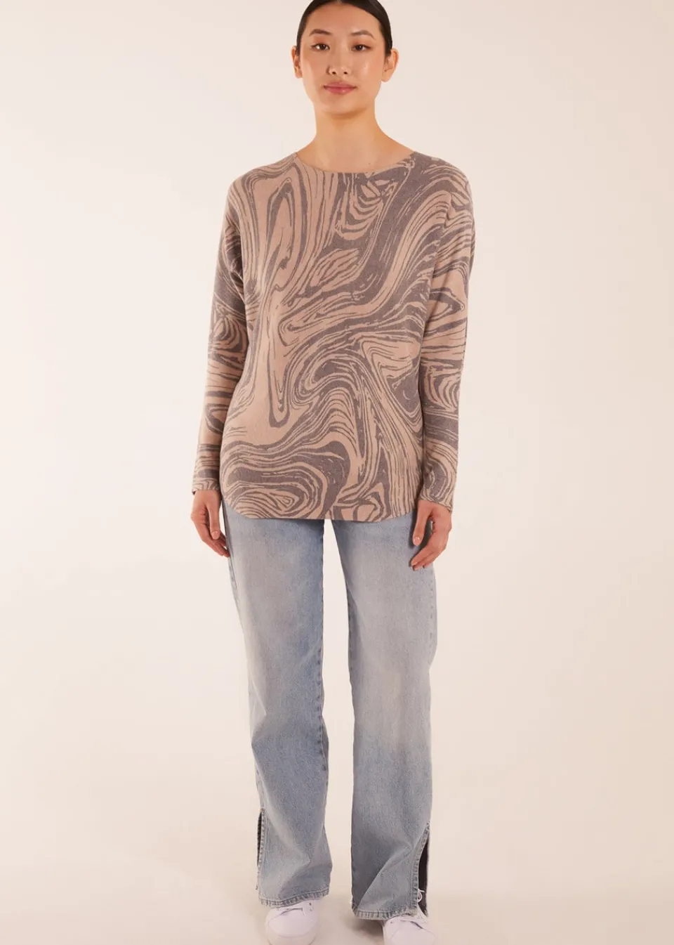 Tops>Blue Vanilla Mocha Geometric Swirl Print Jumper