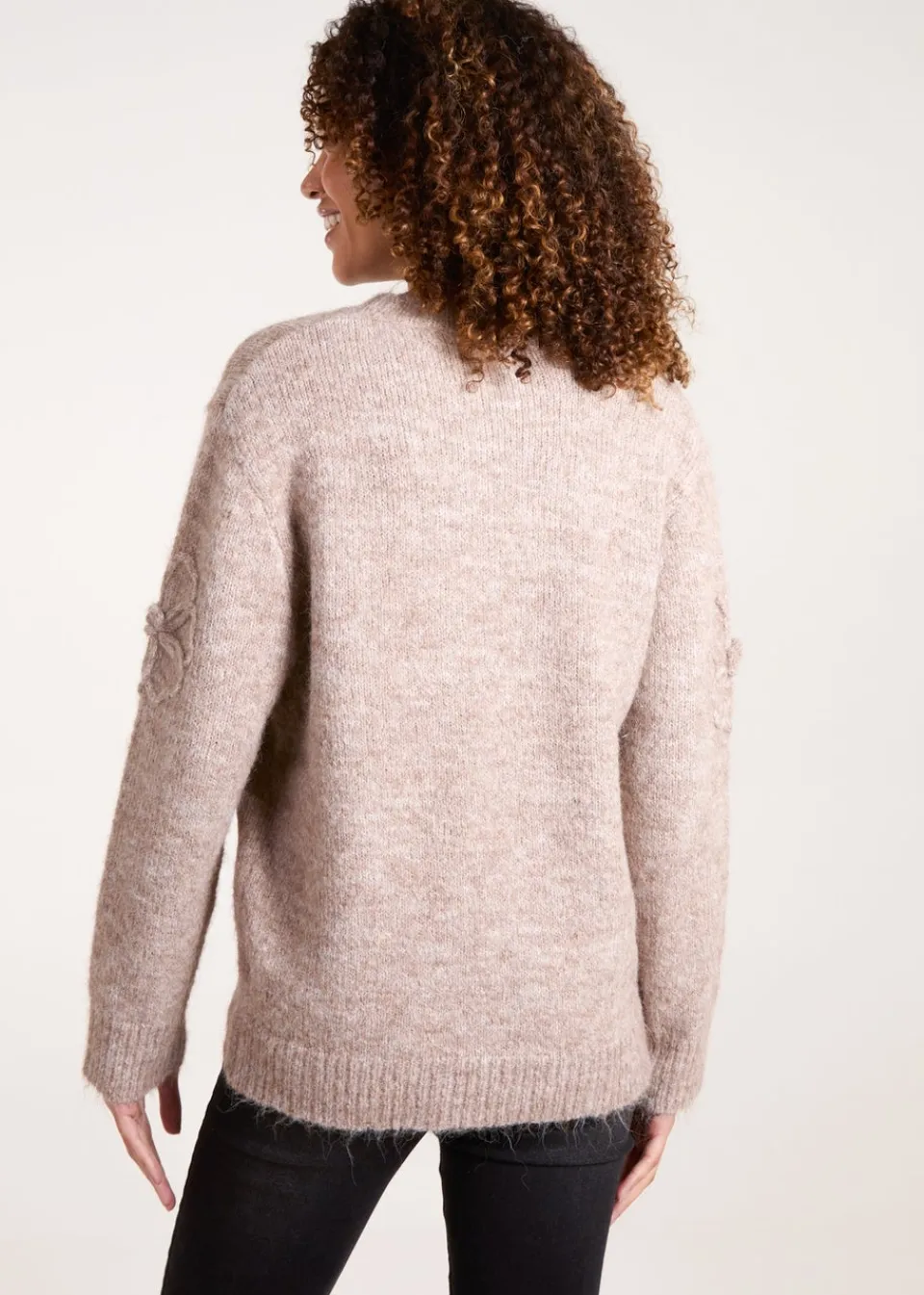 Knitwear>Blue Vanilla Mocha Knit Flower Embroidery Jumper