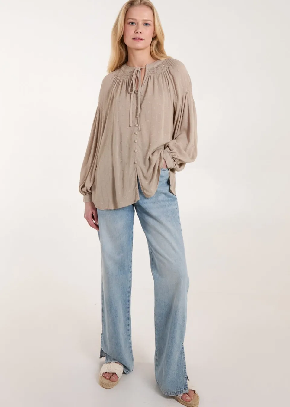 Tops>Blue Vanilla Mocha Long Sleeve Button Down Shirt