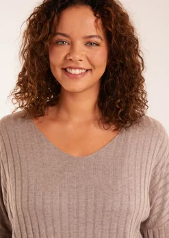 Tops>Blue Vanilla V-Neck Ribbed Jumper Mocha