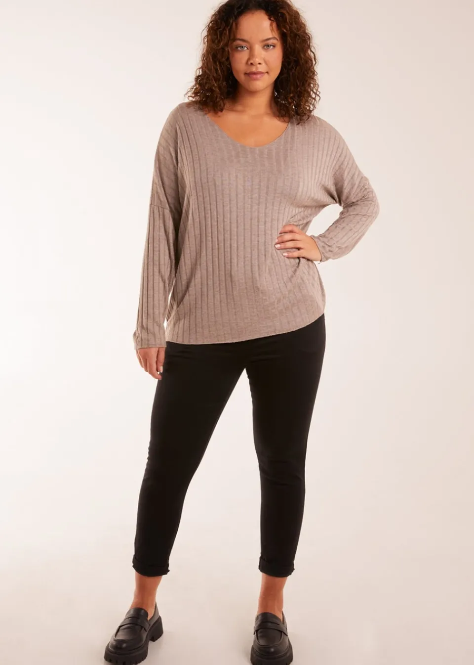 Tops>Blue Vanilla V-Neck Ribbed Jumper Mocha