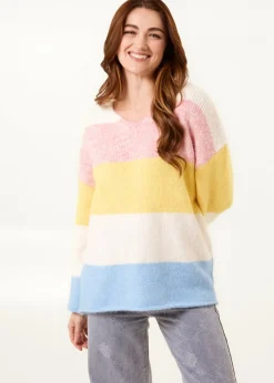 Knitwear>Blue Vanilla Multi Colourful Stripped V Neck Jumper