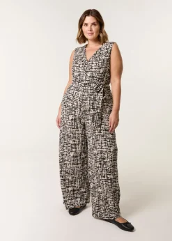 Jumpsuits & Playsuits>Blue Vanilla Multi Curve Sleeveless Belted Jumpsuit