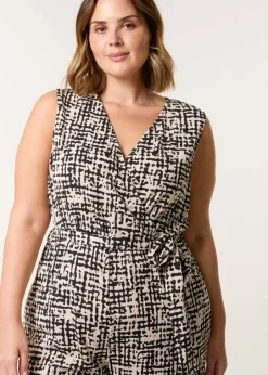 Jumpsuits & Playsuits>Blue Vanilla Multi Curve Sleeveless Belted Jumpsuit