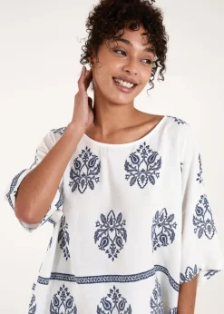 Tops>Blue Vanilla Navy Border Print Top