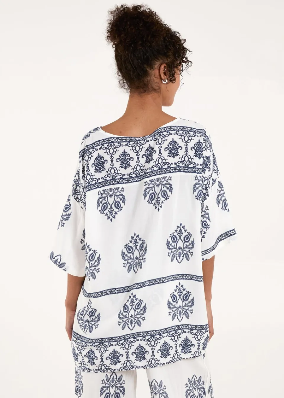 Tops>Blue Vanilla Navy Border Print Top