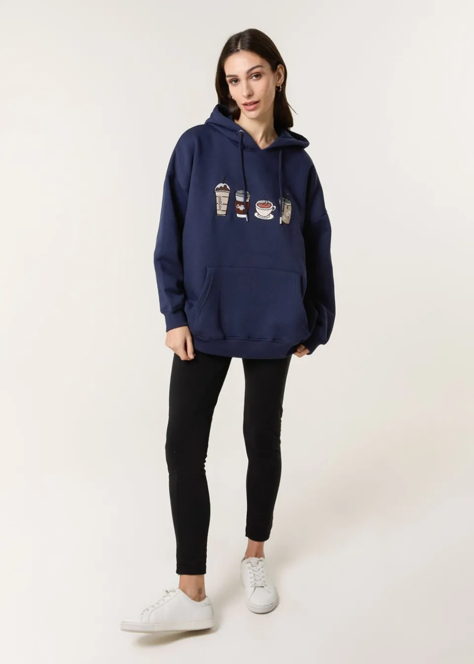 Loungewear>Blue Vanilla Navy Coffee Embroidered Hoodie