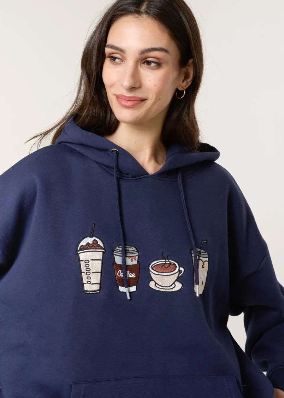 Loungewear>Blue Vanilla Navy Coffee Embroidered Hoodie