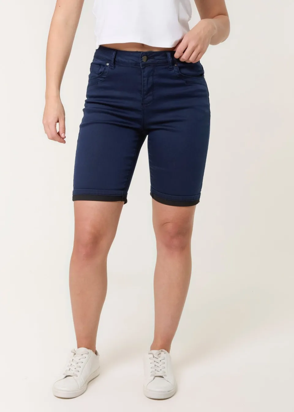 Shorts>Blue Vanilla Navy Denim Knee Length Shorts