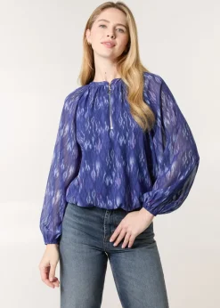 Tops>Blue Vanilla Navy Half Zip Puffball Blouse