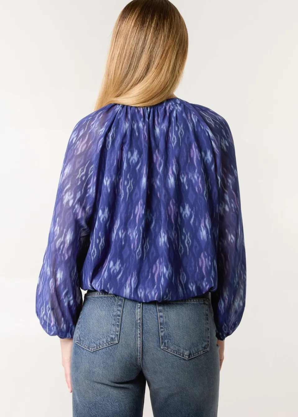 Tops>Blue Vanilla Navy Half Zip Puffball Blouse