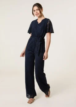 Jumpsuits & Playsuits>Blue Vanilla Navy Lace Wrap Over Jumpsuit