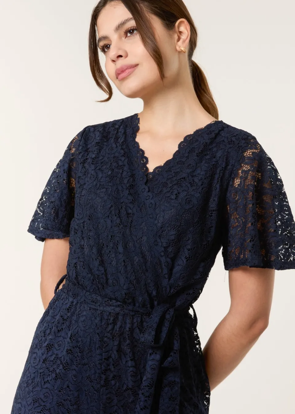 Jumpsuits & Playsuits>Blue Vanilla Navy Lace Wrap Over Jumpsuit