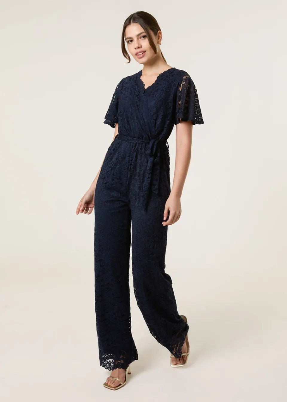 Jumpsuits & Playsuits>Blue Vanilla Navy Lace Wrap Over Jumpsuit