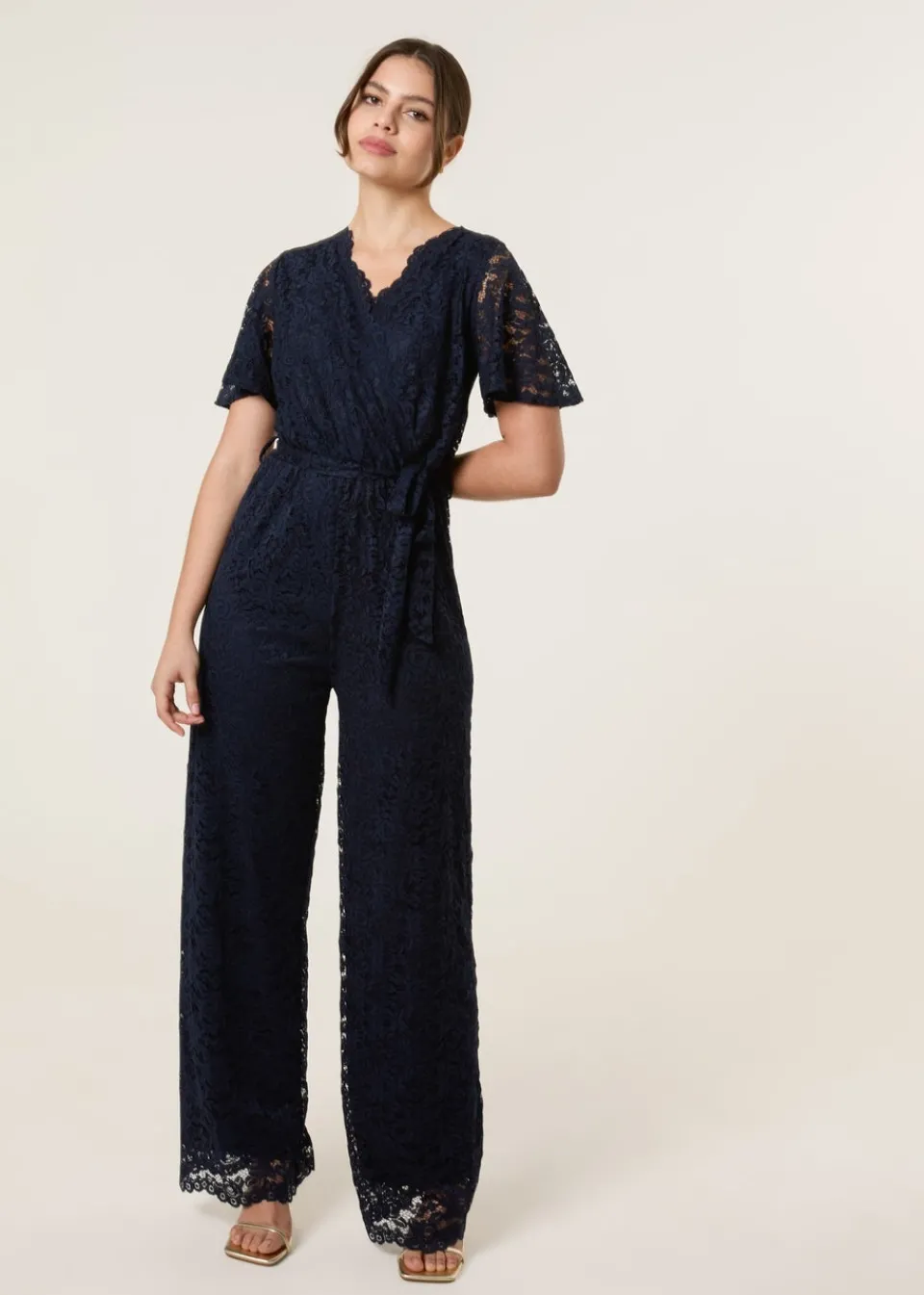Jumpsuits & Playsuits>Blue Vanilla Navy Lace Wrap Over Jumpsuit