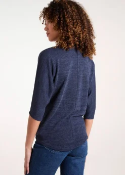 T-Shirts>Blue Vanilla Navy Metallic Zip Front Top