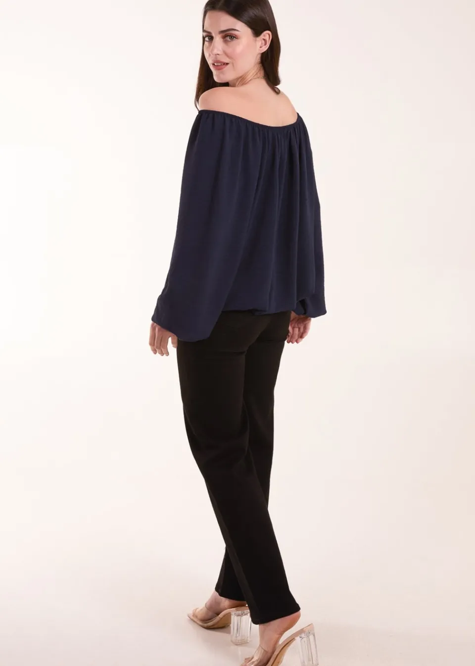 Tops>Blue Vanilla Necklace Elasticated Top Navy