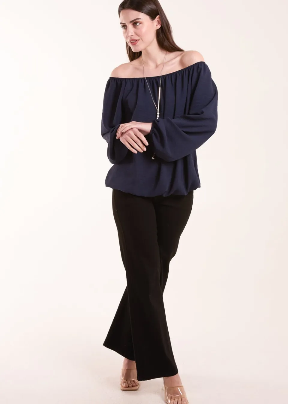 Tops>Blue Vanilla Necklace Elasticated Top Navy