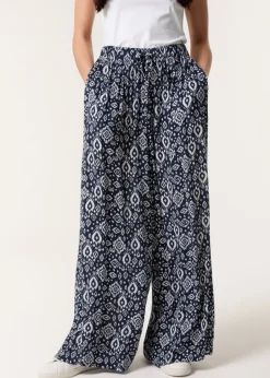 Trousers>Blue Vanilla Navy Printed Elastic Waist Trouser