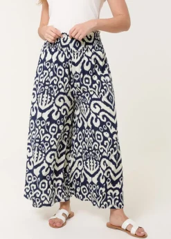 Trousers>Blue Vanilla Navy Shirred Waist Wide Leg Trouser