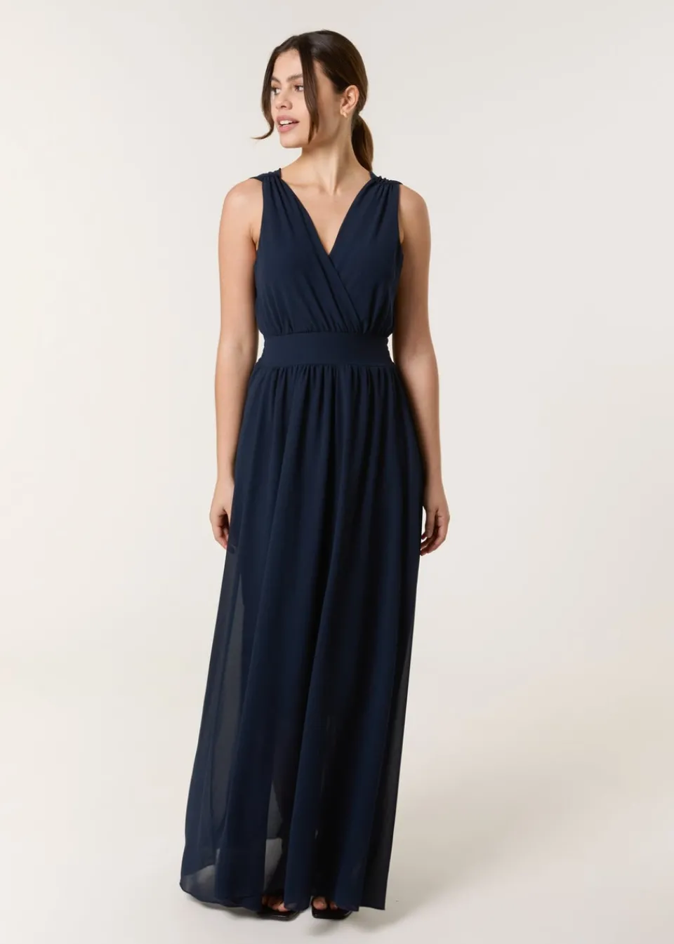 Dresses>Blue Vanilla Navy Sleeveless Wrap Front Maxi Dress