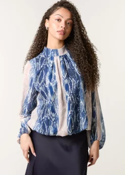 Blouses & Shirts>Blue Vanilla Navy Snake Skin High Neck Blouse
