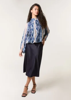 Blouses & Shirts>Blue Vanilla Navy Snake Skin High Neck Blouse
