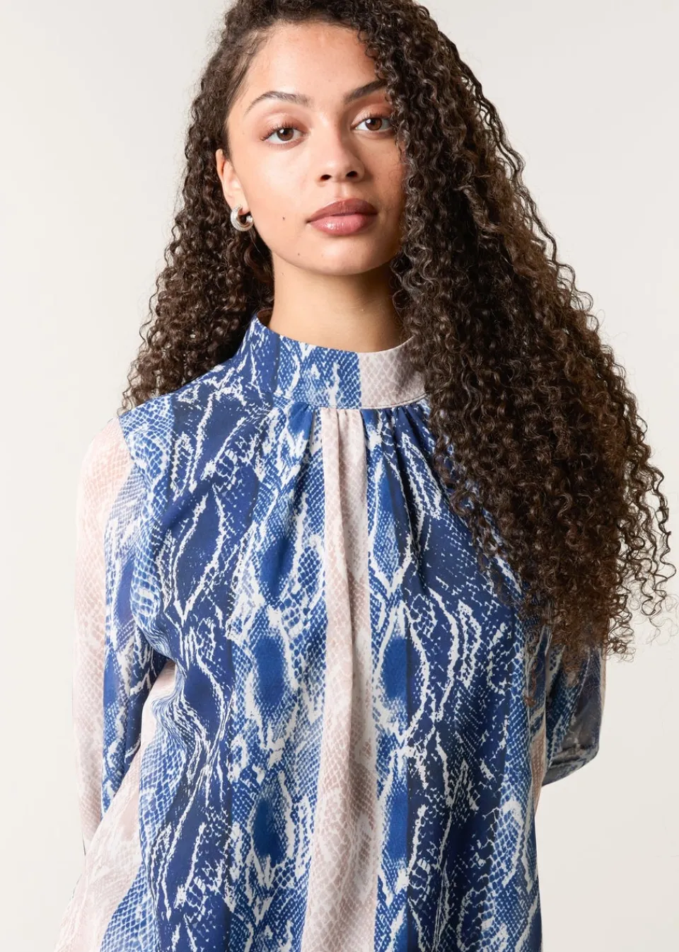 Blouses & Shirts>Blue Vanilla Navy Snake Skin High Neck Blouse