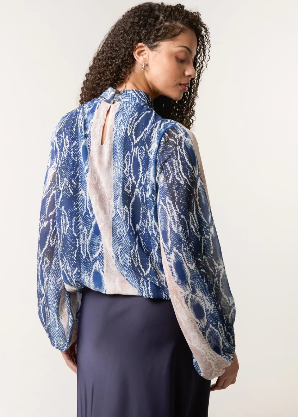 Blouses & Shirts>Blue Vanilla Navy Snake Skin High Neck Blouse