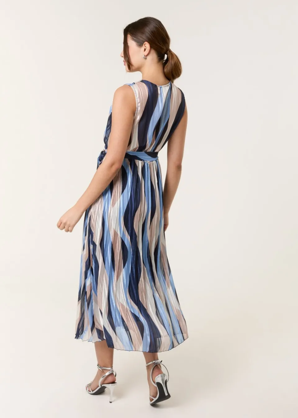 Dresses>Blue Vanilla Navy Squiggle Print Sleeveless Wrap Pleat Dress