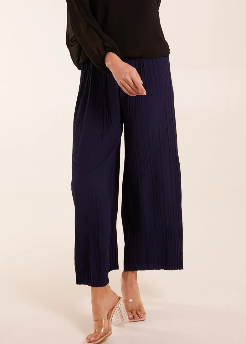 Trousers>Blue Vanilla Navy Wide Leg Pleated Trousers