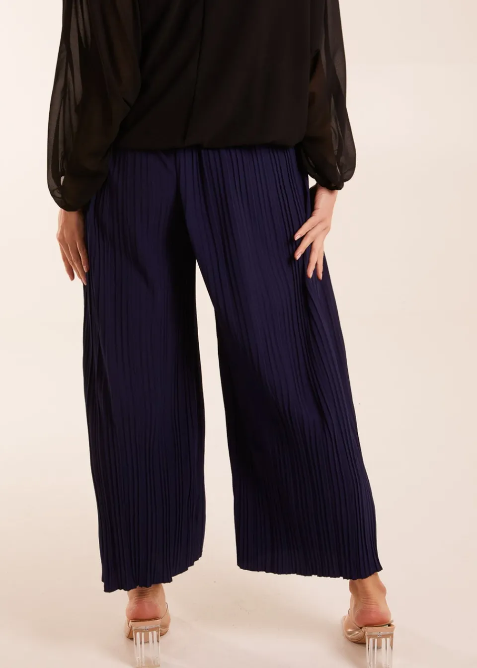 Trousers>Blue Vanilla Navy Wide Leg Pleated Trousers