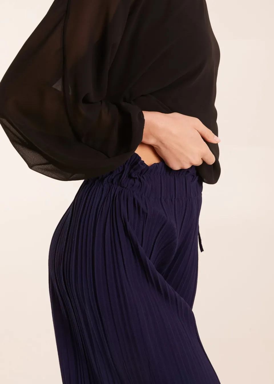 Trousers>Blue Vanilla Navy Wide Leg Pleated Trousers