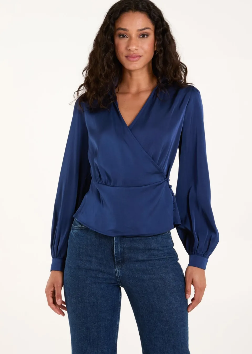Tops>Blue Vanilla Navy Wrap Shirt Top